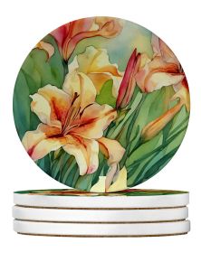 Utah Sego Lilies in Watercolor Large Sandstone Coasters Pack of 4 Absorbent Round Coasters Decor Gifts for Men or Women, 4 in, Multicolor