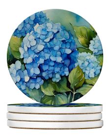 Hydrangeas in Watercolor Large Sandstone Coasters Pack of 4 Absorbent Round Coasters Decor Gifts for Men or Women, 4 in, Multicolor